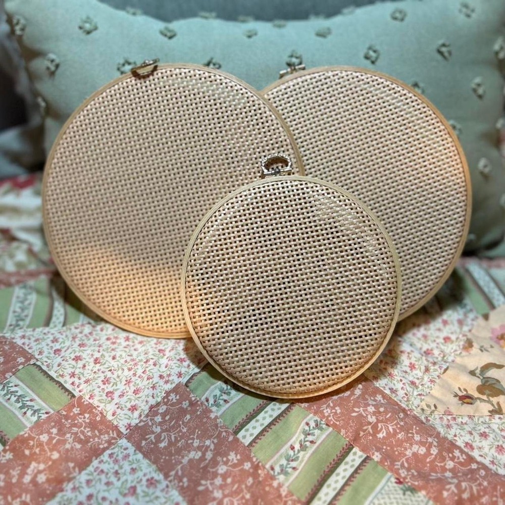 Vintage Woven Embroidery Frames Set of 3 Round Needlework Craft
